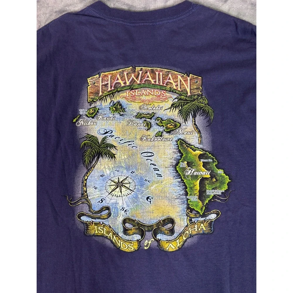 Y2K Navy‎ Blue Anvil Hawaii Islands Palm Tree Graphic T-Shirt XL